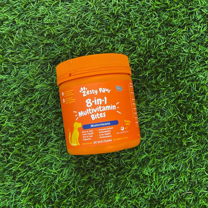 Zesty Paws Multivitamínico 8 en 1 para Perros — 90 masticables sabor pollo — Todas las edades