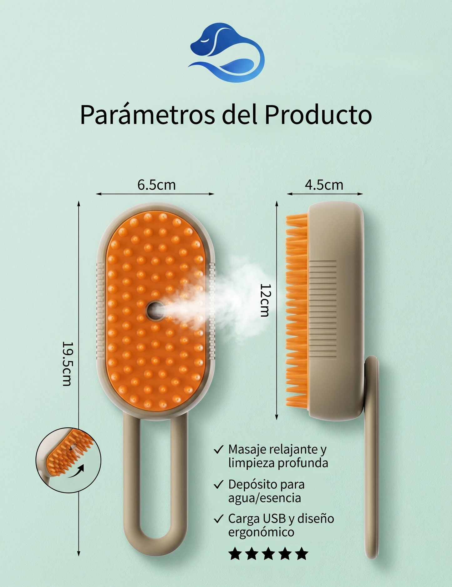 Cepillo Vaporizador para Mascotas