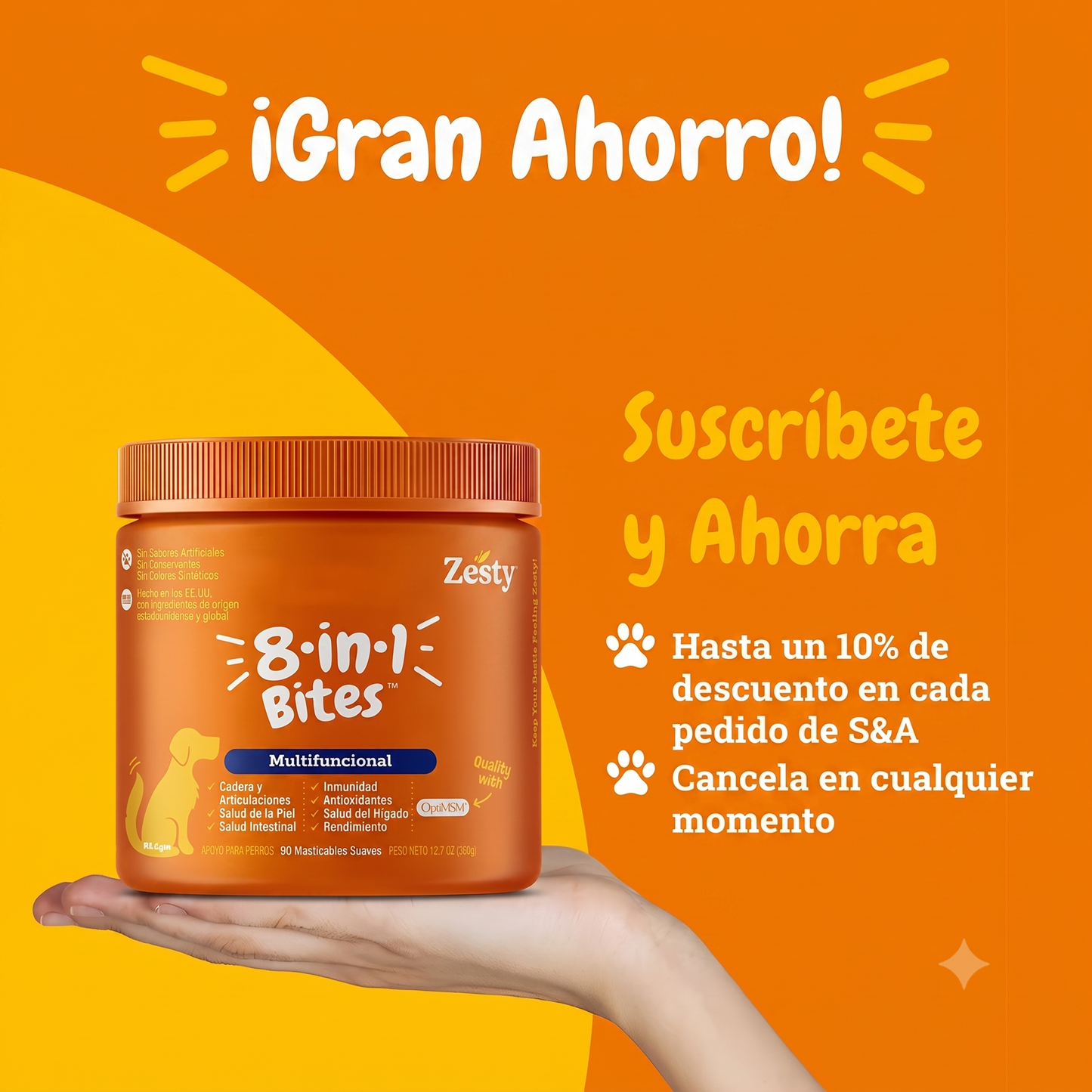 Zesty Paws Multivitamínico 8 en 1 para Perros — 90 masticables sabor pollo — Todas las edades